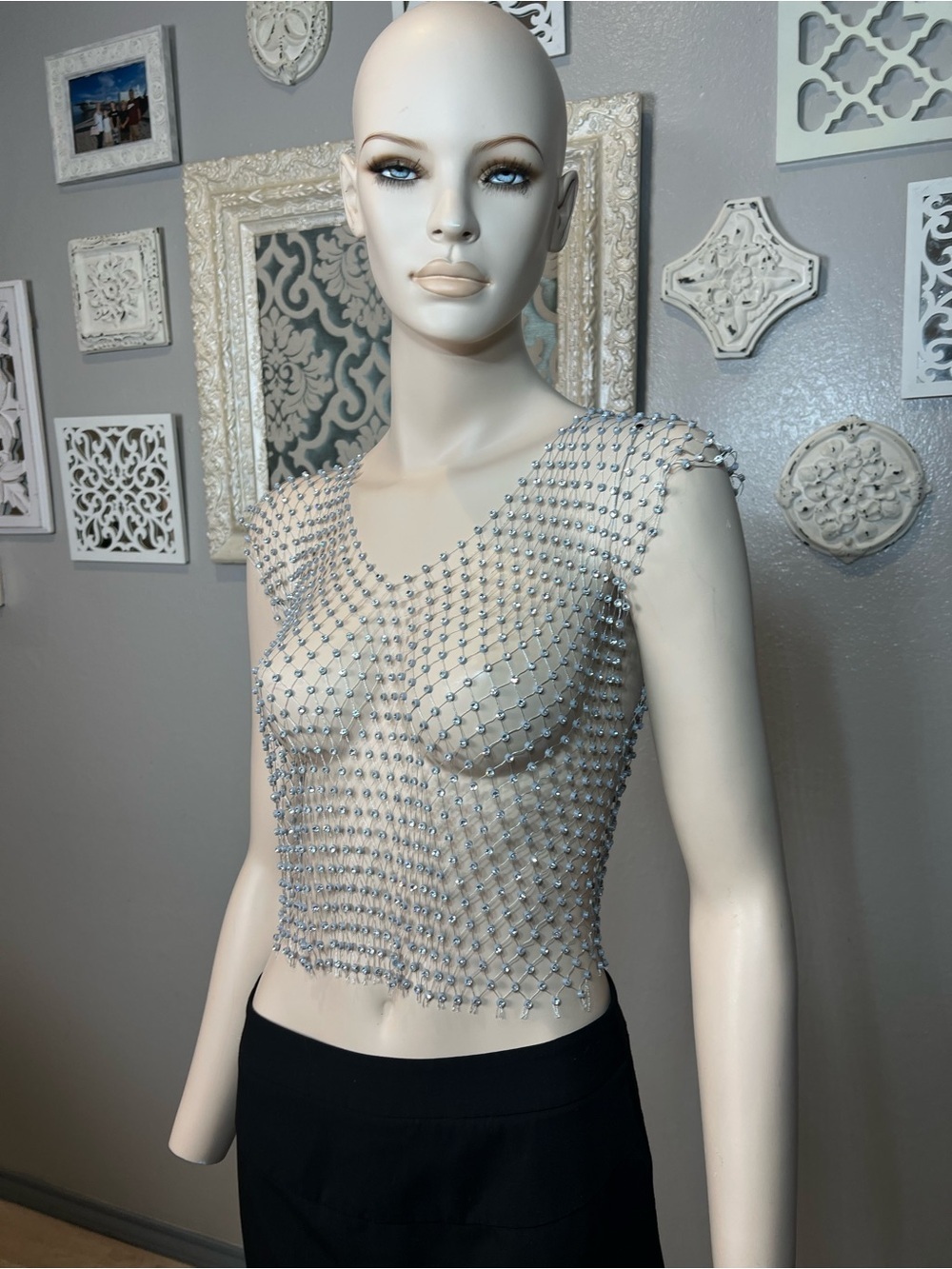 Crystal Mesh Crop Top - Silver - Picture 7 of 8